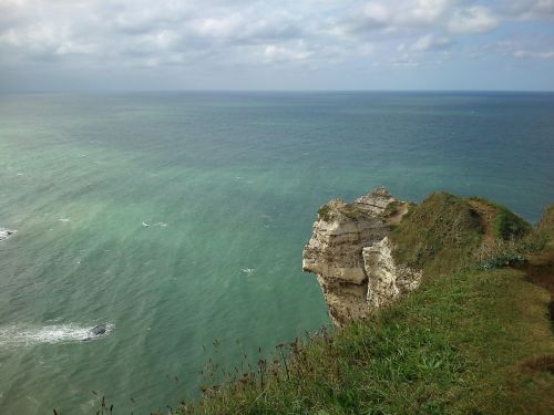 Étretat, T Normandie, France, Uolos, Pajūryje, Vanduo, Mėlynas, Žalias, Kraštovaizdis