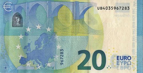 Euras, Pinigai, Banknotas, Valiuta, 20 Eurų, Naujas