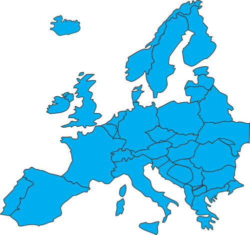 Europa, Šalyse, Žemėlapis, Mėlynas, Nemokama Vektorinė Grafika