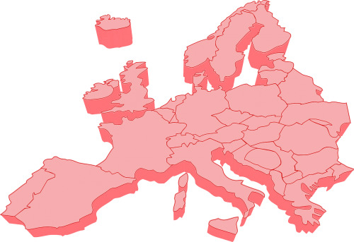 Europa, Šalyse, Žemėlapis, 3D, Raudona, Rožinis, Nemokama Vektorinė Grafika