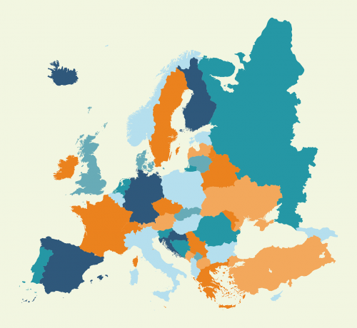 Europa, Žemynas, Pasaulis, Spalvinga, Spalva, Dažytos, Tarptautinis, Šalis, Ukraina, France, Ispanija, Švedija, Jungtinė Karalystė, Italy, Lenkija, Romanija, Nyderlandai, Graikija, Belgija, Portugal, Čekijos Respublika, Vengrija, Šveicarija, Austria, Albania, Turkija, Rusija, Nemokama Vektorinė Grafika