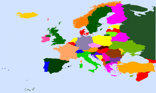 Europa, Geografija, Žemėlapis, Spalvos, Žemynas, Šalyse, Kartografija, Sienos, Atlasas, Tarptautinis, Nemokama Vektorinė Grafika