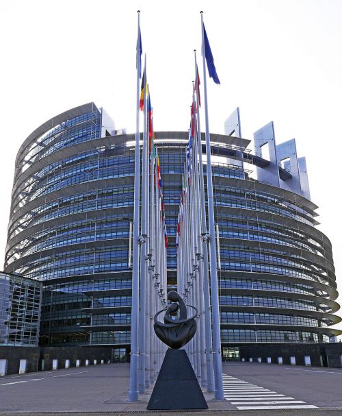 Europos Parlamentas, Strasbourg, Architektūra, Parlamentas, Eu, Europos Sąjunga, Ue, Rotunda, France, Lankytinos Vietos, Pastatas, Europos Miestas, Europa, Pavaduotojas, Alsace, Šiuolaikiška, Įvestis, Įvesties Sritis, Vėliavos, Vėliavos Miškas, Nacionalinės Vėliavos