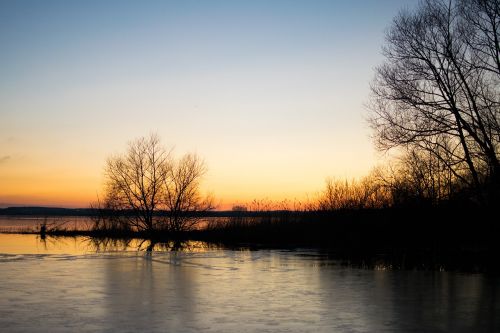 Vakaras, Ledas, Ežeras, Saulėlydis, Šaltas, Vanduo, Himmel