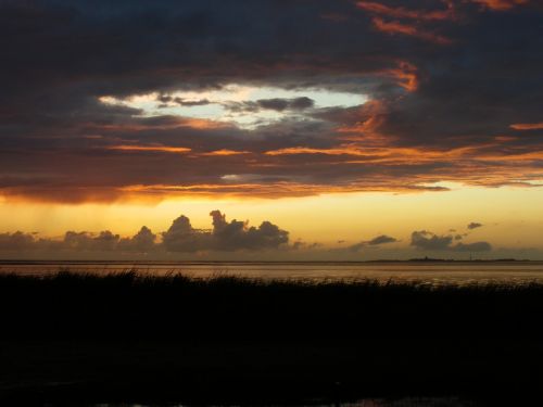 Vakarinis Dangus, Saulėlydis, Jūra, Afterglow, Abendstimmung, Papludimys, Kranto, Debesys, Dangus, Šiaurės Jūra