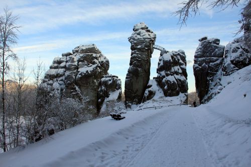 Externsteine, Akmenys, Rokas, Teutoburgo Miškas, Žiema, Sniegas