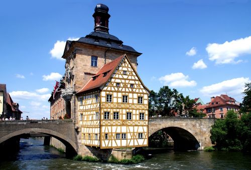 Fachwerkhaus, Upė, Tiltas, Viduramžiai, Vanduo, Romantiškas, Bamberg, Senoji Miesto Rotušė
