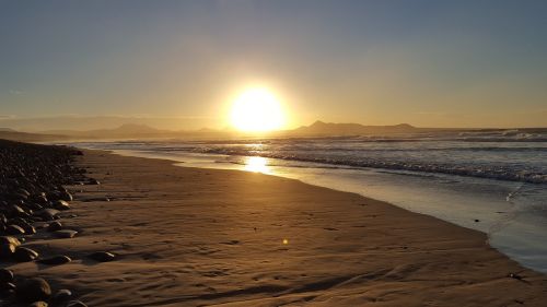 Famara, Lanzarote, Kanarų Salos, Jūra, Kraštovaizdis, Saulėlydis, Papludimys, Šventė, Smėlis