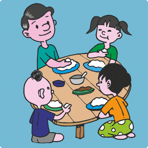 Šeima, Valgyti, Sėdėti, Ryžiai, Maistas, Tėtis, Vaikai, Vaikas, Burma, Animacinis Filmas, Nemokama Vektorinė Grafika