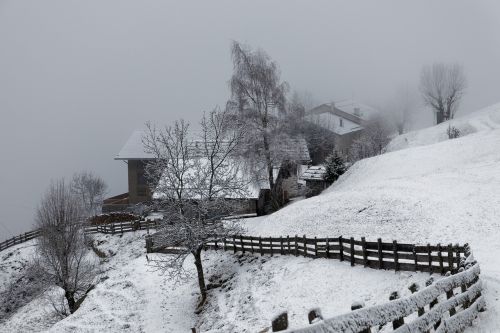 Ūkis, Žiema, Sniegas, Vienišas, Rūkas, Pilka, Šaltas, South Tyrol, Italy