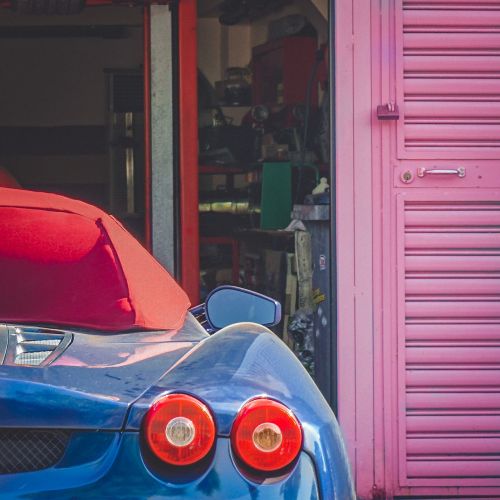 Ferrari, Mėlynas, Garažas, Industrija, Sportinė Mašina