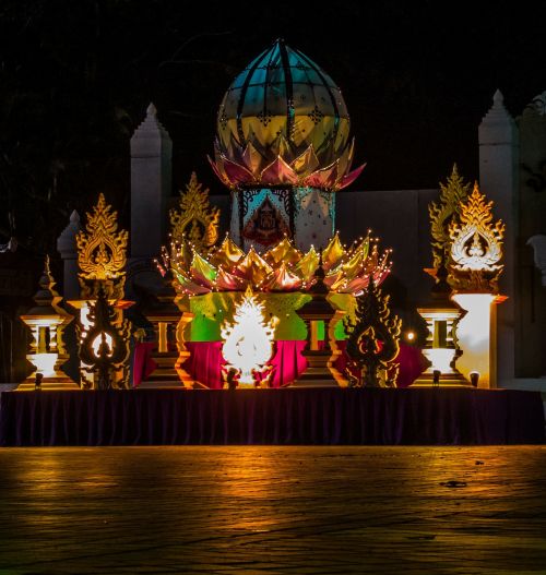 Žiburių Šventė, Payao, Šiaurės Tailandas, Naktinė Nuotrauka, Abendstimmung