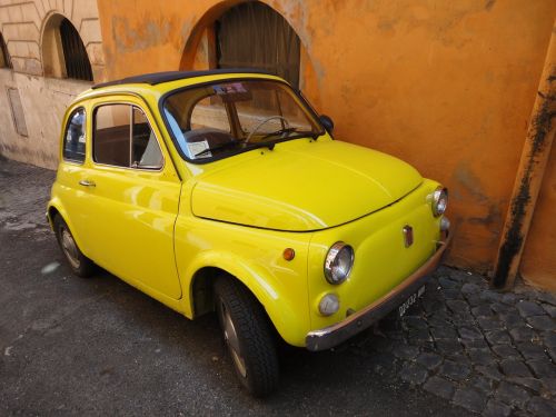 Fiat 500,  Automobilis,  Klasikinis,  Oldtimer,  Mažai,  Mažas,  Geltona,  Transporto Priemonė,  Cutie,  Italy,  Roma