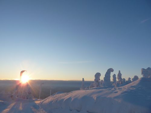 Finland, Laplandas, Sniego Kraštovaizdis, Sniegas, Žiema, Besileidžianti Saulė