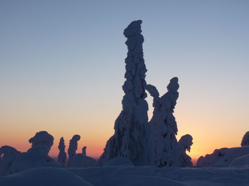 Finland, Sniegas, Laplandas, Sniego Kraštovaizdis, Besileidžianti Saulė