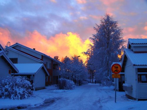 Finland, Vakaras, Saulėlydis, Žiema, Sniegas