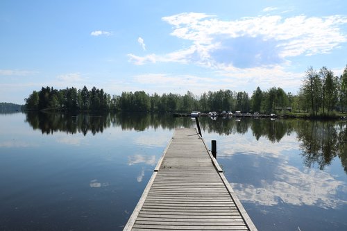 Suomių,  Sastamala,  Ežeras,  Geležies Vandens,  Pier,  Dangus,  Debesys,  Ramus Ežeras,  Atspindys