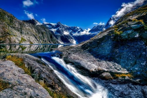 Fiordland Nacionalinis Parkas, Naujoji Zelandija, Kraštovaizdis, Vaizdingas, Kalnai, Sniegas, Ežeras, Vanduo, Upė, Apmąstymai, Gamta, Lauke, Turizmas, Kelionė, Šalis, Dykuma, Hdr