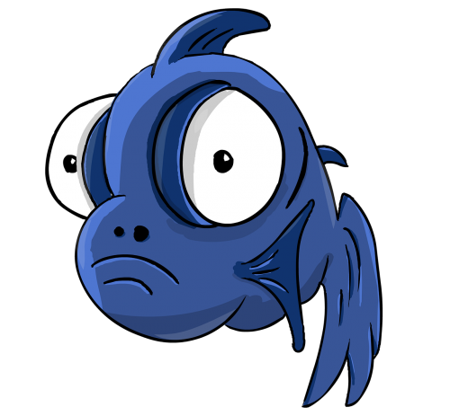 Žuvis, Žuvies Teleskopas, Animacinis Filmas, Mažos Žuvys, Didelės Akys, Animacinio Filmo Herojus, Mėlynas, Liūdnas, Cichlid