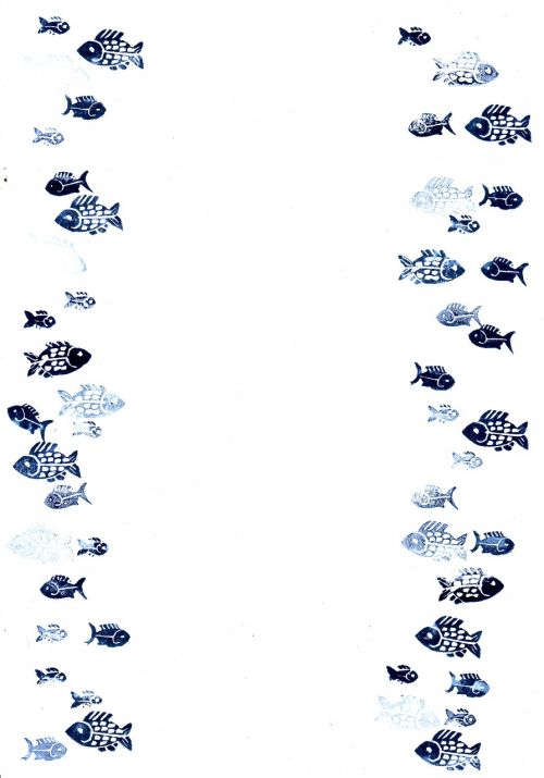 Žuvis, Antspaudas, Vanduo, Rėmas, Violetinė, Mėlynas, Fonas, Grafiškai