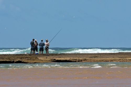 Žvejys, Žvejyba Jūra, Žvejai, Vyrai, Smėlis Nerija, Lazdelė, Indijos Vandenynas, Pietų Afrika