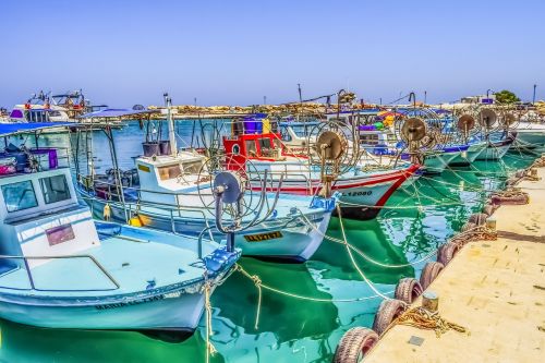 Žvejybos Laivas, Apmąstymai, Uostas, Sala, Protaras, Kipras, Viduržemio Jūros, Vasara