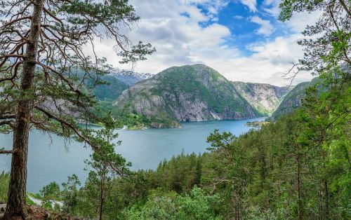 Fjordas, Kraštovaizdis, Norvegija, Gamta, Vanduo, Skandinavija, Kalnai, Panorama, Ilgas Kaulas
