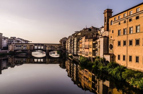 Florencija, Toskana, Italy, Ponte Vecchio, Kraštovaizdis, Upė Arno, Atspindys