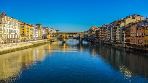 Florencija, Ponte Vecchio, Tiltas, Italy, Vanduo, Upė, Veidrodinis Vaizdas, Bewöklt, Miestas