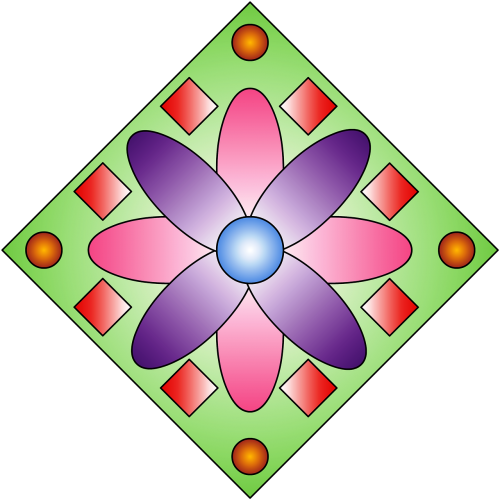 Gėlė, Mozaika, Geometrinis, Žalias, Violetinė, Rosacea