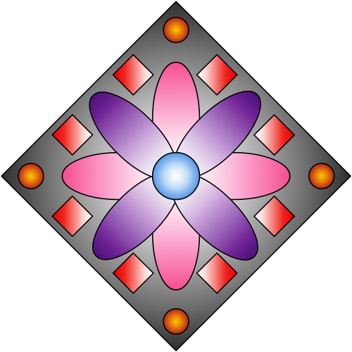 Gėlė, Mozaika, Geometrinis, Juoda, Violetinė, Rosacea