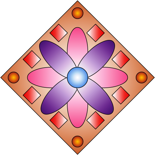Gėlė, Mozaika, Geometrinis, Violetinė, Ruda, Rosacea