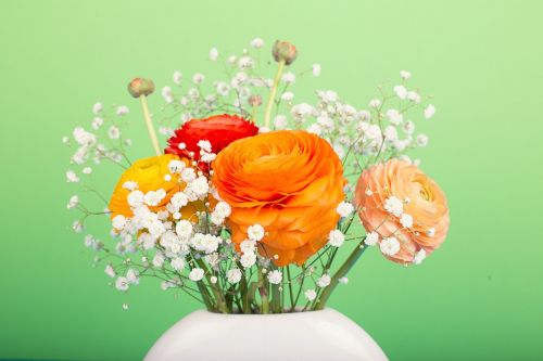 Gėlės, Ranunculus, Puokštė, Gėlių Vaza, Oranžinė, Pavasaris, Velykos