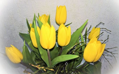 Gėlės,  Tulpės,  Velykos,  Velykų Puokštė,  Geltonos Tulpės,  Šviežias Žalia,  Staked,  Pavasaris,  Šviesus,  Be Honoraro Mokesčio