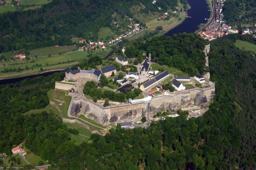 Tvirtovė, Königstein, Saksonijos Šveicarija, Vokietija, Pastatas, Oro Vaizdas, Castel, Fortifikacija