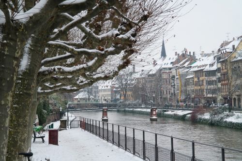 France, Žiema, Sniegas, Ežeras, Medžiai, Pastatas, Miestas, Vanduo, Šaltas, Strasbourg
