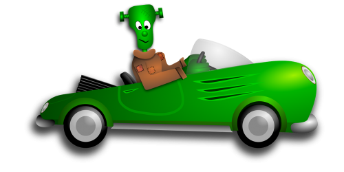 Frankenstein, Halloween, Automobilis, Automobilis, Kabrioletas, Vairuotojas, Žalias, Mažai, Monstras, Lenktynės, Nemokama Vektorinė Grafika