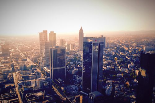 Frankfurtas, Vokietija, Panorama, Dangoraižiai, Pastatai, Miestas, Gražus, Baisus Saulėlydis