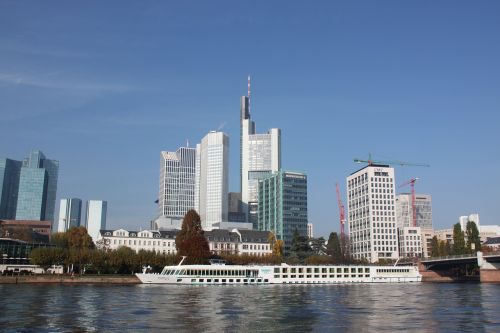 Frankfurtas, Panorama, Frankfurtas Yra Pagrindinė Vokietija, Upė, Tiltas, Kraštovaizdis, Upės Kraštovaizdis, Vanduo