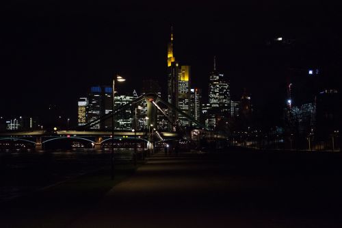 Frankfurtas, Naktis, Miestas, Frankfurtas Yra Pagrindinė Vokietija, Panorama, Žibintai, Abendstimmung