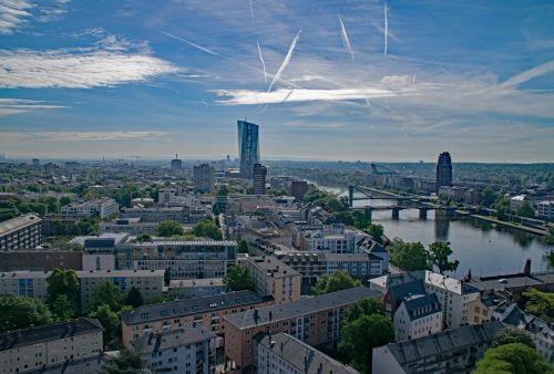 Frankfurtas, Hesse, Vokietija, Panorama, Dangoraižis, Architektūra, Dangoraižiai, Lankytinos Vietos, Ecb, Europos Centrinis Bankas, Perspektyva, Vaizdas, Pagrindinis, Upė