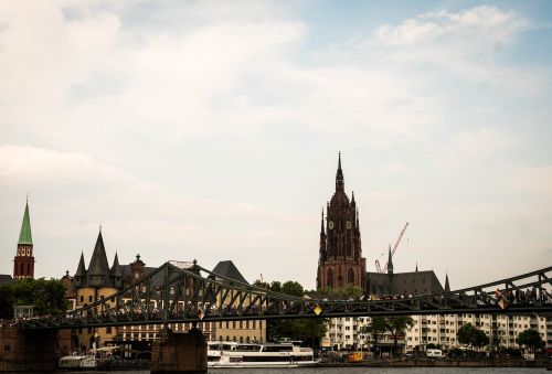 Frankfurtas, Hesse, Vokietija, Lankytinos Vietos, Architektūra, Panorama, Perspektyva, Geležinis Tiltas, Dom, Pagrindiniai Bankai