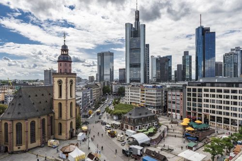 Frankfurtas Yra Pagrindinė Vokietija, Hauptwache, Miestas, Miesto Centras, Dangoraižiai, Dangoraižis, Bankai, Centras