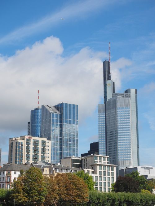 Frankfurtas Yra Pagrindinė Vokietija, Hochaeuser, Dangoraižis, Architektūra, Pastatas, Panorama