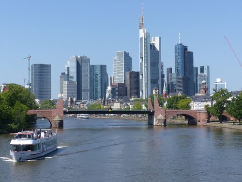 Frankfurtas Prie Maino Vokietija,  Frankfurtas,  Miestas,  Skyline,  Pagrindinis,  Dangoraižis,  Vokietija,  Panorama,  Peržiūrėti,  Upė,  Tiltas