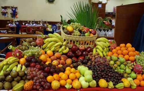 Vaisiai, Vaisių Bufetas, Bananai, Apelsinai, Obuolys, Vynuogės, Vaisiai, Maistas