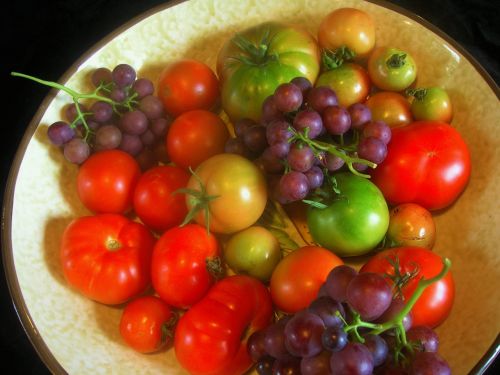 Vaisių Dubuo, Daržovės, Vaisiai, Pomidorai, Vynuogės, Ekologiškas, Savarankiškai Auginamos, Subrendęs, Nesubrendusio, Motina, Vitaminai