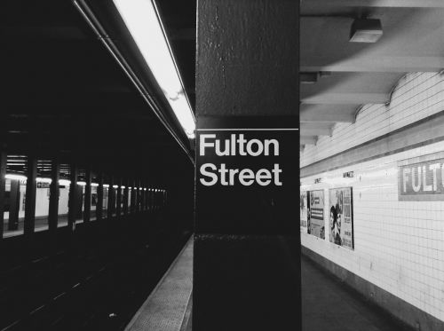 Fulton Gatvė, Nyc, Metro, Stotis, Gabenimas, Platforma, Miesto, Niujorkas, Juoda Ir Balta