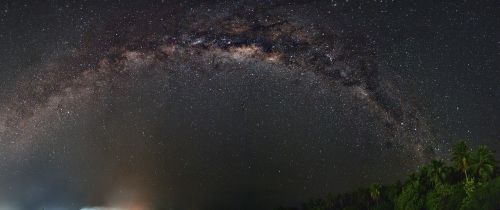 Galaktika, Paukščių Takas, Naktis, Panoraminis, Dangus, Žvaigždės, Medžiai