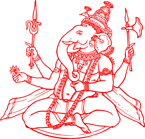 Ganesha, Hinduizmas, Hindu, Šventykla, Dievas, Dramblys, Rankos, Nemokama Vektorinė Grafika